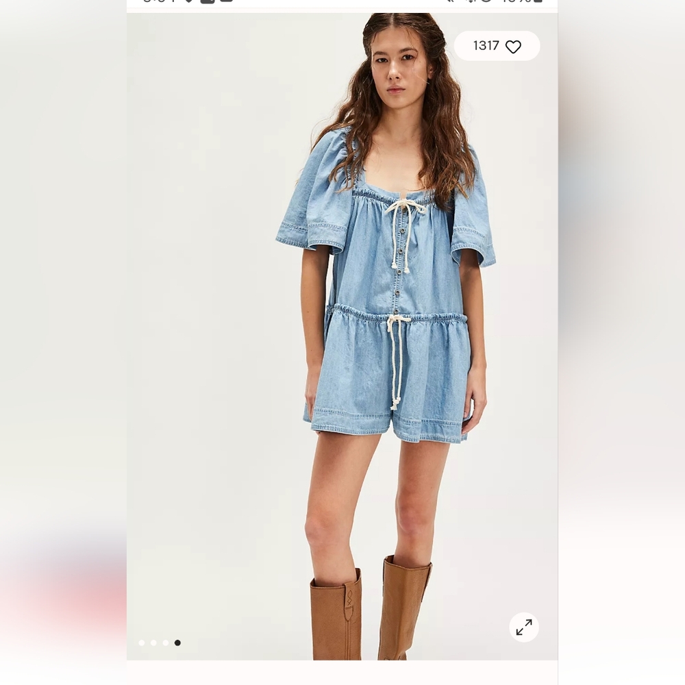 NWT "S" Free People County Line Light Denim Romper